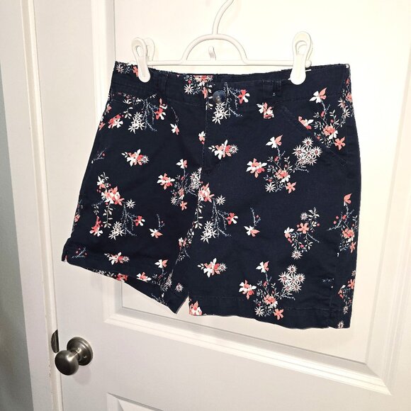 Lee Shorts Navy Blue Pink Floral Straight Fit Size 6 Medium - Picture 1 of 9